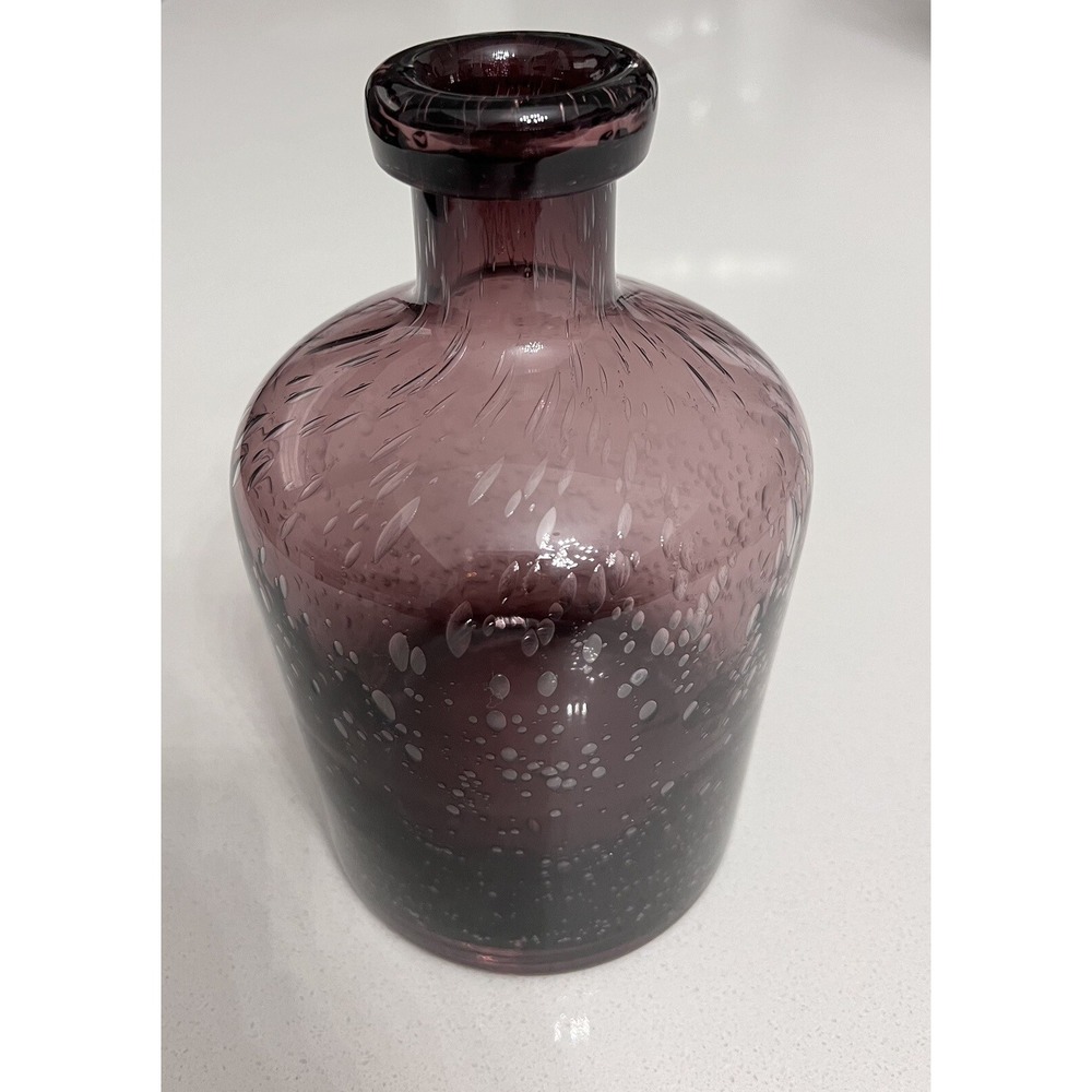 Vintage 1980s Amethyst Hand blown Seeded Bubble Art‎ Glass Vase Jar